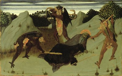 St. Anthony Beaten by Devils, panel from the Altarpiece of the Eucharist, 1423-26 by Stefano Sassetta